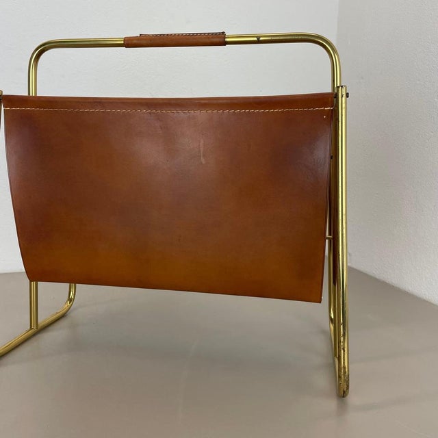 Brown Brass and Leather Model 274 Magazine Holder from Carl Auböck, Austria, 1950s For Sale - Image 8 of 18