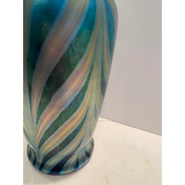 Lundberg Studios Lundberg Studios Hand Blown Royal Zebra Large Art Glass Vase For Sale - Image 4 of 9