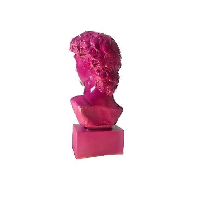 Postmodern Vintage Pop Art Michelangelo’s David Bust in Post-Modern Neon Fuchsia Circa 1980s For Sale - Image 3 of 12