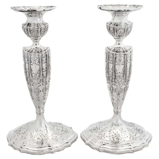 Metal Sterling Silver Wm. Durgin Candlesticks - A Pair For Sale - Image 7 of 7