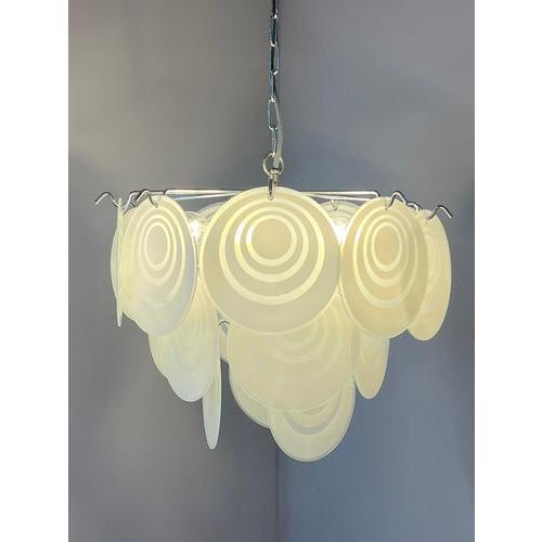 White and Silver Chandelier with Glass Panes For Sale - Image 11 of 11