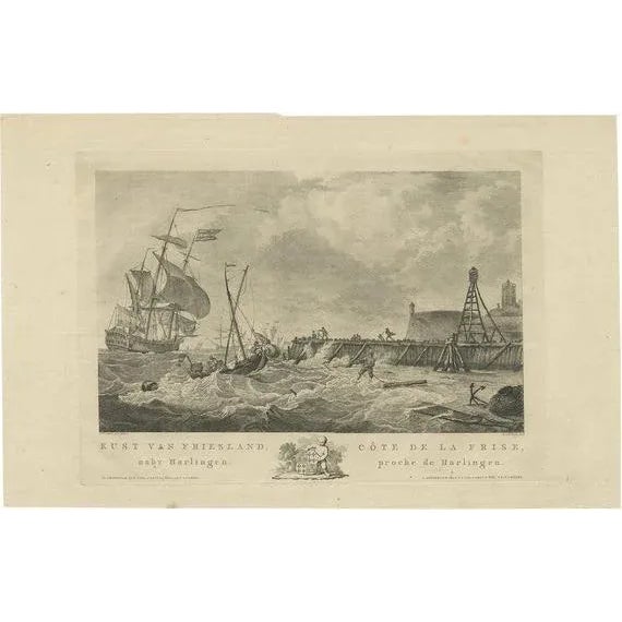M. de Sallieth after H. Kobell, Coast of Harlingen, 1780, Paper For Sale - Image 6 of 6