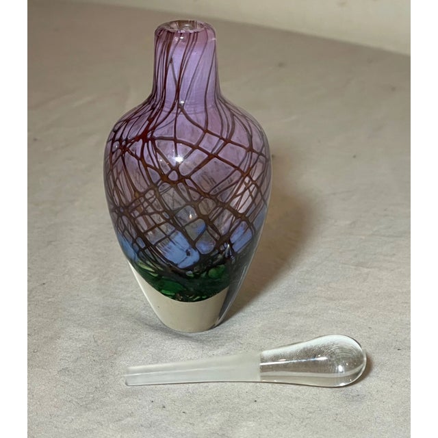 Vintage Mike Nourot 1981 Hand Blown Studio Art Glass Scent Perfume Scent Bottle For Sale - Image 9 of 9