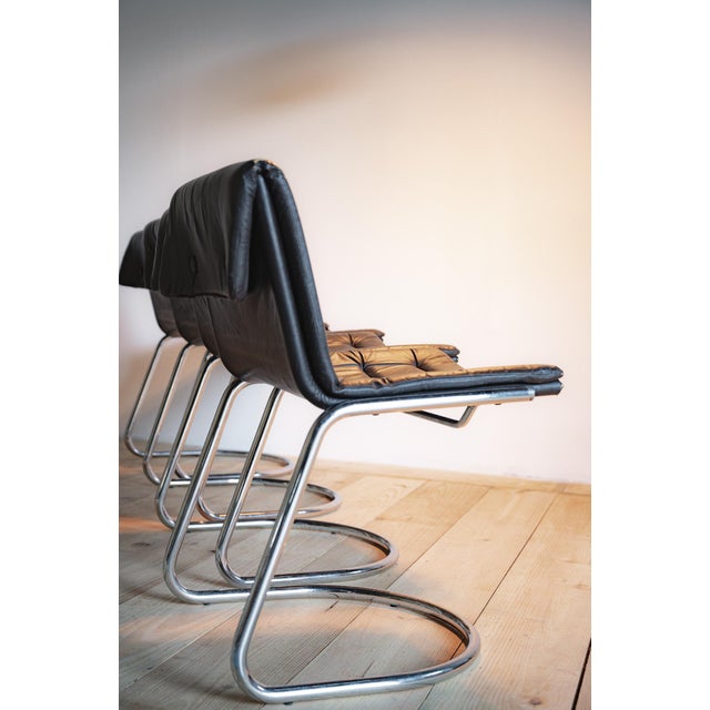Vintage Cantilever Chairs with Tubular Chromed Steel Frame, 1970, Set of 4 For Sale - Image 4 of 9