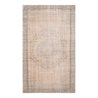 1970s Vintage Turkish Handmade Wool Cotton Beige Area Rug For Sale