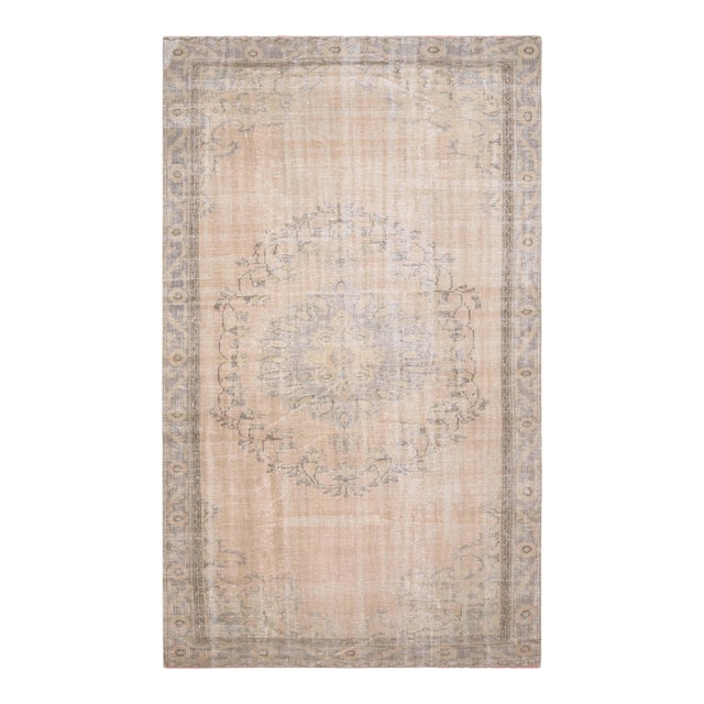1970s Vintage Turkish Handmade Wool Cotton Beige Area Rug For Sale
