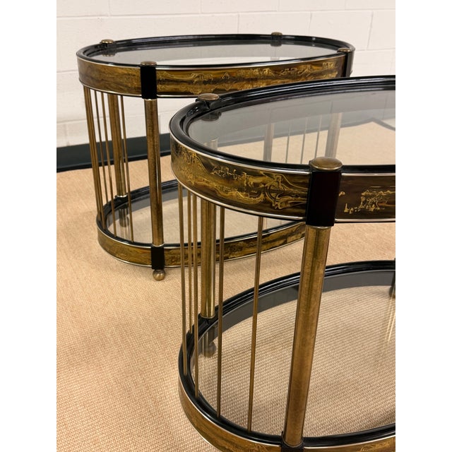 1970s Bernhard Rohne Acid Etched Brass Oval Side Table for Mastercraft, a Pair For Sale In Cleveland - Image 6 of 11