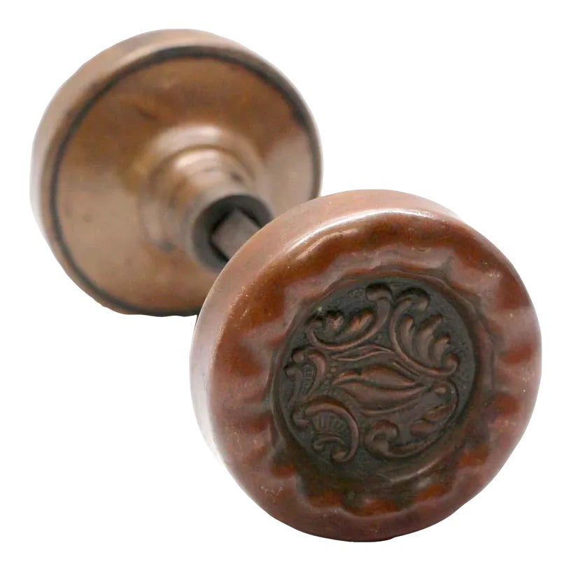 Antique 1890s Bronze Reading Eulalia Rococo Passage Door Knobs
