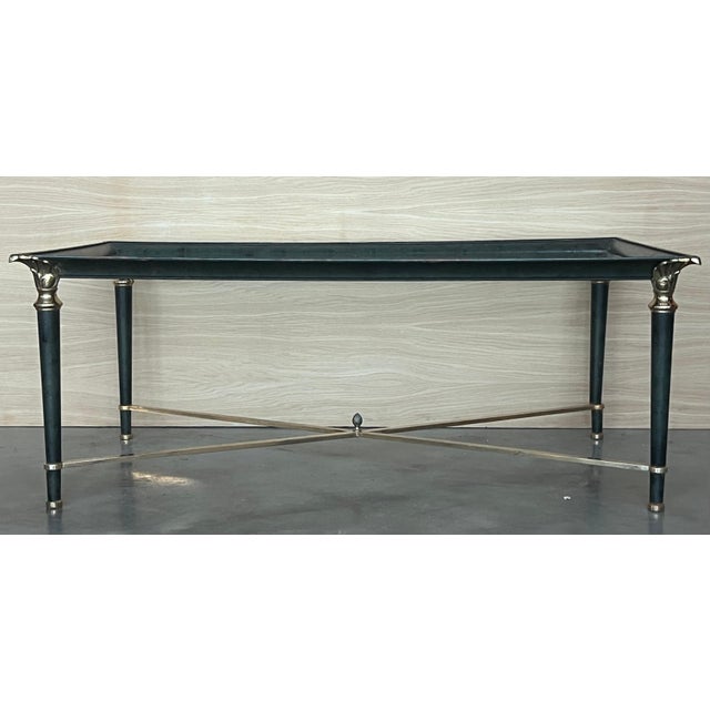 Mid Century Rectangular Coffee Table, Green Iron with Bronze and Brass Details For Sale - Image 18 of 18
