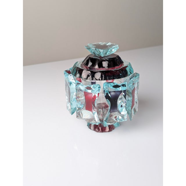 Brutalist Cut Glass Candy Dish with Lid and Colored Inserts, 1970s For Sale - Image 10 of 13