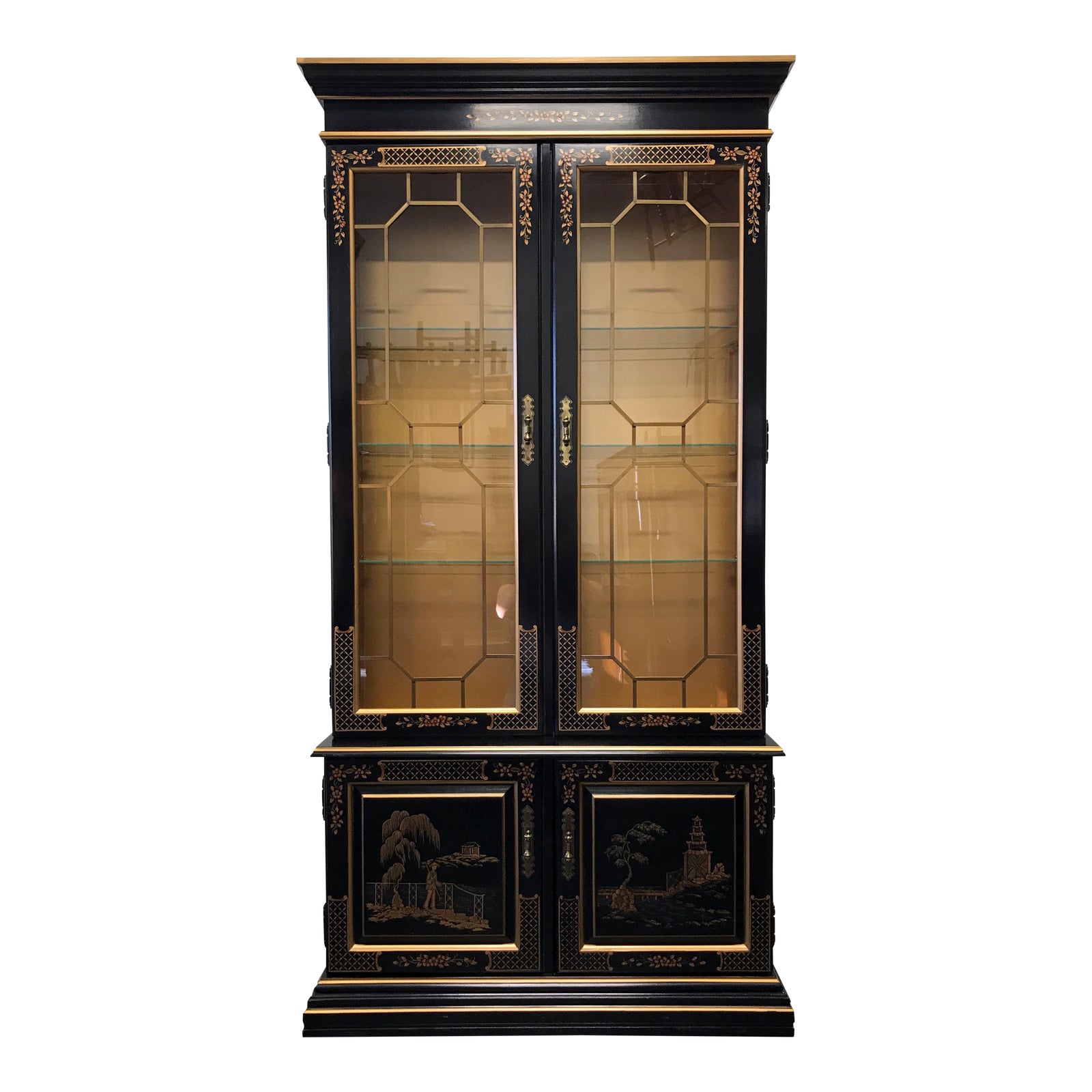 Habersham Asian Chinoiserie Black Lacquer Curio China Display