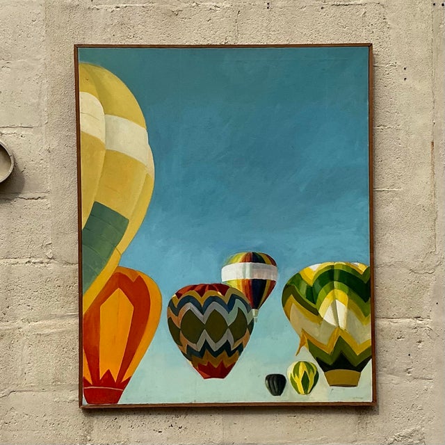 Vintage Boho Original Oil Painting of Balloons For Sale In West Palm - Image 6 of 8