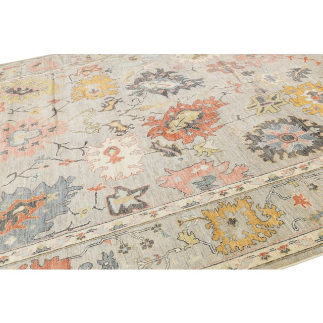 Contemporary Oushak Transitional Rug Muted Earth Tones & Large Floral Medallions For Sale In New York - Image 6 of 11