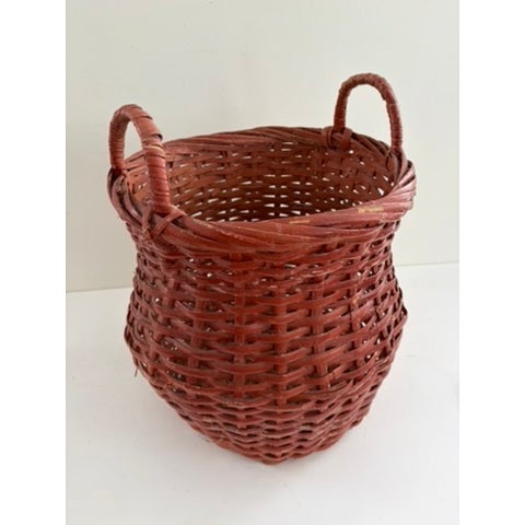 Early 21st Century Large Antique Red Painted Splint Basket With Handles, C. 1880–1920 For Sale - Image 5 of 10