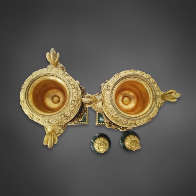 19th Century Louis XVI Style Green Marble and Gilt Bronze Cassolettes, Set of 2 For Sale - Image 4 of 10