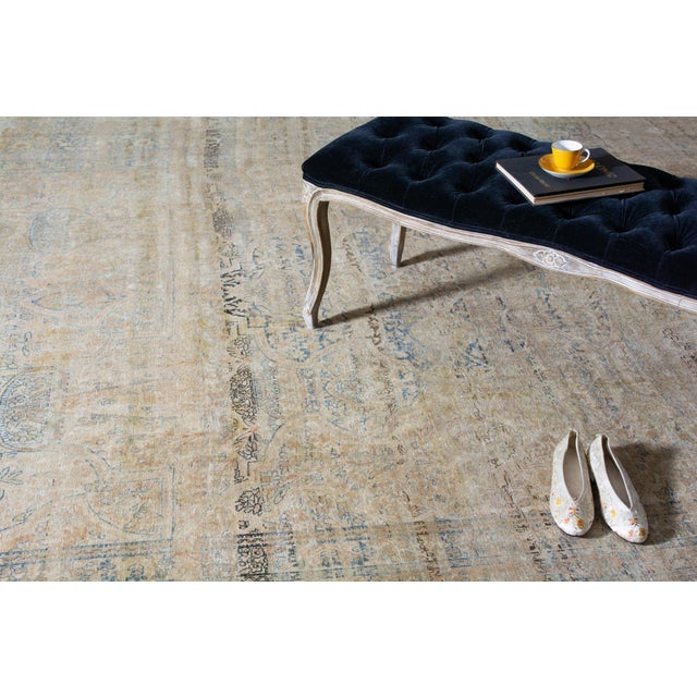 Rustic Antique Oversized Allover Botanical Design Beige Tan Blue Wool Hand-Knotted Rug 1920s - 10’11” X 16’2” For Sale - Image 3 of 10