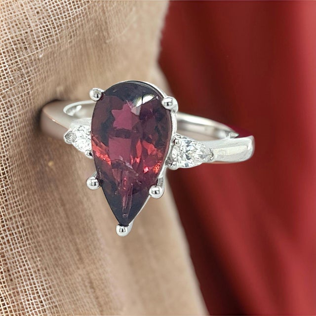 Finely Faceted Quality Tourmaline Diamond Ring Size 7 14k W Gold 4.8 TCW Certified $5,975 219121 This fine piece of...