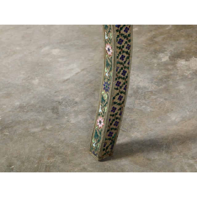 1930s Moroccan Metal Upholstered Settee With Enamel Décor and Rams' Heads For Sale - Image 12 of 12