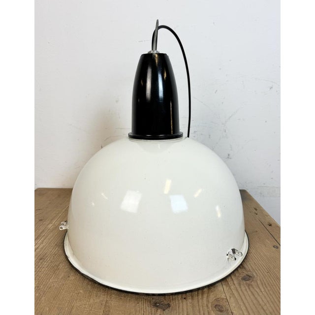 Soviet Industrial White Enamel Pendant Lamp, 1960s For Sale - Image 13 of 18