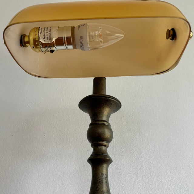 Amber 1980s Amber Glass Banker's Desk Lamp For Sale - Image 8 of 11