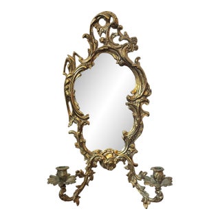French Rococo Brass Girandole Mirror Candle Wall Sconce For Sale