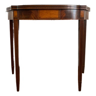 Antique Early 1900s American Neoclassical Revival Mahogany Game Table With Inlay For Sale