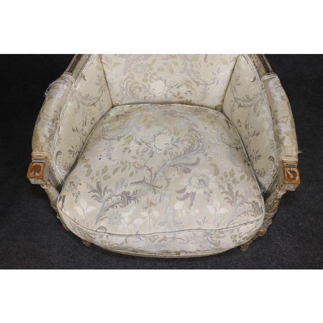 Pair 18th Century French Louis XVI Distressed Painted Bergères For Sale - Image 9 of 17