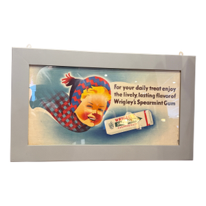 Vintage Wrigley’s Spearmint Chewing Gum Advertising Sign Framed C1940