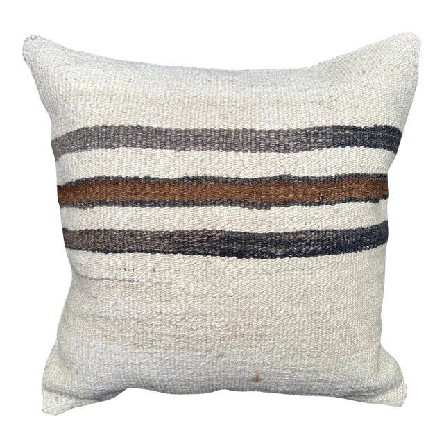 Turkish Hemp Pillow Cushion Natural Beige Black Pillow Cushion Cover 20"x20" For Sale