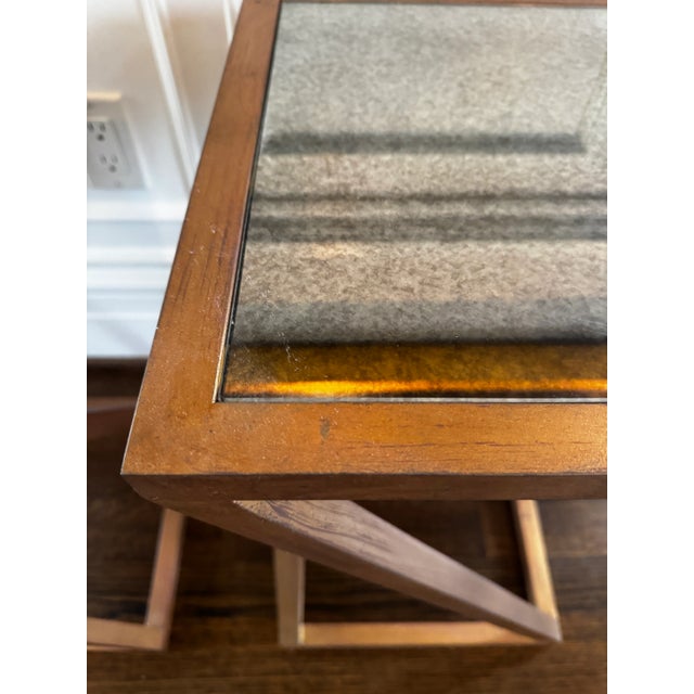 Pair of “Z” Metal & Mirrored Accent Tables For Sale - Image 4 of 6