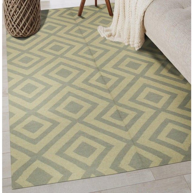 5x8 Ivory Flat Weave Wool Diamond Trellis Pattern Geometric Modern Carpet Rug For Sale - Image 4 of 4