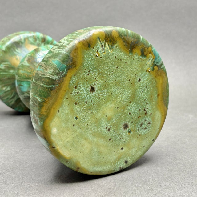 Ceramic Vintage 1970s West German Pottery Green Drip Glaze Sculptural Candlestick For Sale - Image 7 of 7