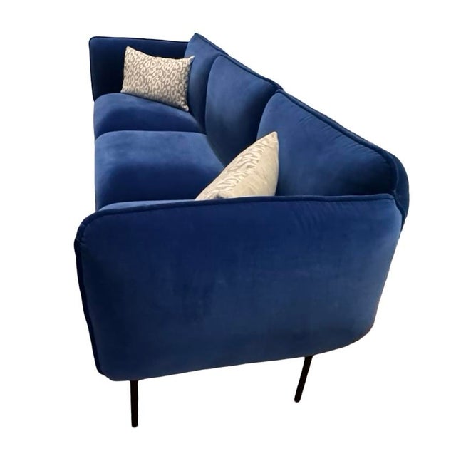 Attributed to Mika Tolvanen Nakki Velvet 3-Seat Sofa in Cobalt Blue – Estonian Design For Sale - Image 4 of 6