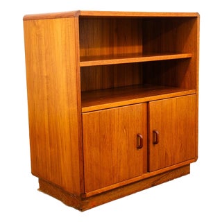 Mid Century Danish Modern Bookshelf Media Cabinet Teak Shelves 2 Doors MCM Shelf For Sale