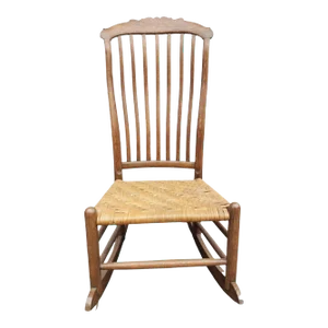 Early American Oak and Split Reed Seat Rocker, Circa 1960s