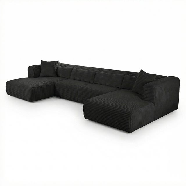 Tarra 4-Piece Fluffy Oversized Black Corduroy Modular U Sectional For Sale - Image 4 of 7