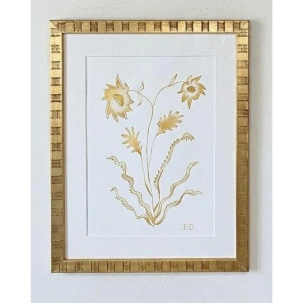 Original botanicals using graphite and gouache by artist Katie Binkley. Custom framed in gold checkered frame. 15.5" W x...