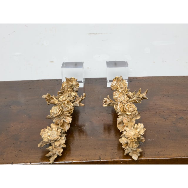 Pair of 19th Century Rococo Revival Giltwood Floral Carvings on Lucite Bases For Sale In Atlanta - Image 6 of 8