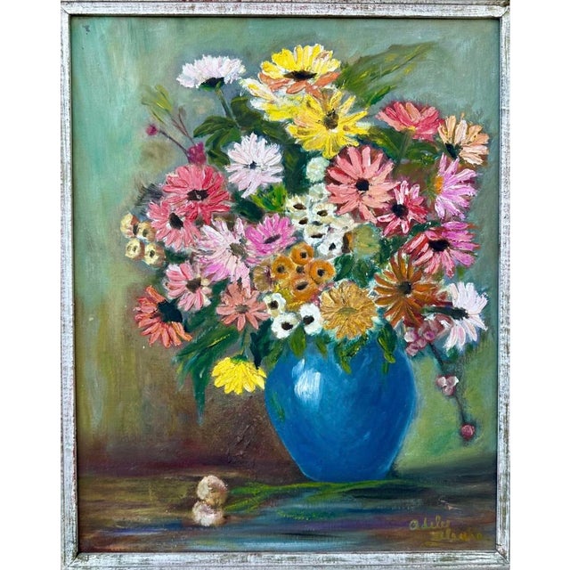 1940s Wpa Suffragist Artist Adele Clark Framed Rare Floral Impressionist Oil Painting For Sale - Image 4 of 18