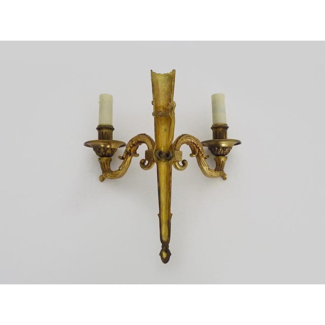 Gold Empire Style Double-Light Bronze Wall Sconce, 1960s For Sale - Image 8 of 9