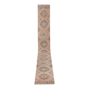 1960s Neoclassical Style Vintage Turkish Oushak Runner, Extra-Long Hallway Rug 2'6'' X 24'9''