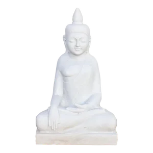Stately White Marble Mediating Buddha