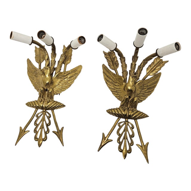 Vintage Regency Gilt Metal Eagle Sconces, Pair For Sale
