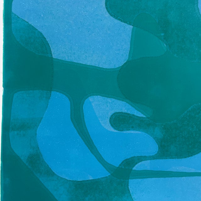 Original Blue and Green Abstract Monotype Artwork, Unframed For Sale - Image 4 of 5