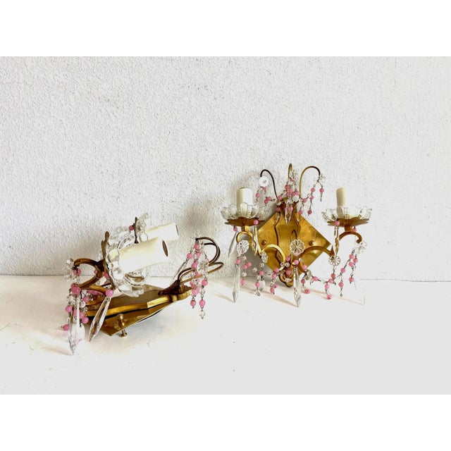 Midcentury French Crystal Sconces - a Pair For Sale - Image 13 of 14