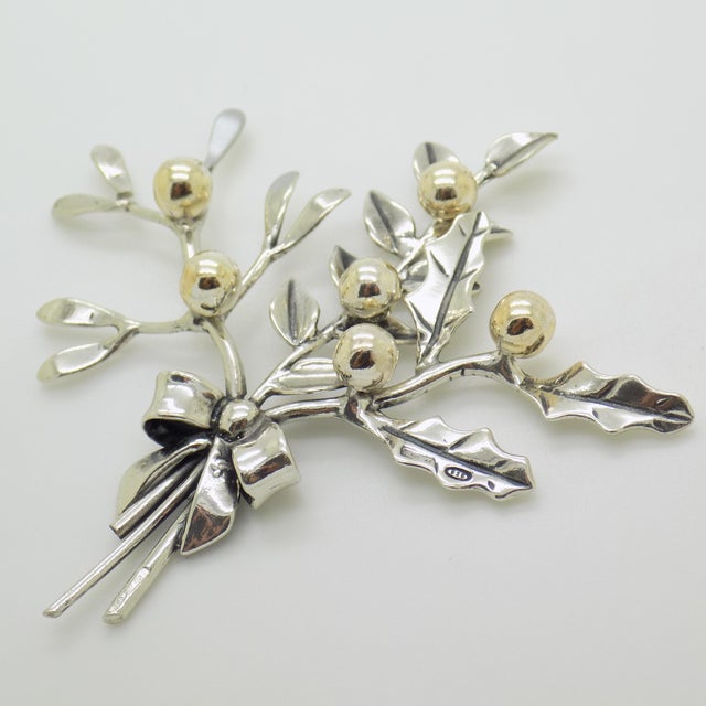 Vintage Italian Handmade Genuine Sterling Silver 925 Christmas Holly and Mistletoe Figurine, 1980s For Sale - Image 4 of 15