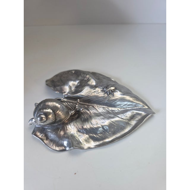 Achille Gamba Pewter Leaf Dish Tray With Snail & Insect Design For Sale - Image 4 of 4