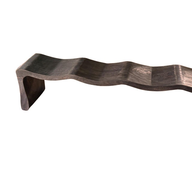Brown Monumental Sculptural Mango Wood Bench With Burnt Espresso Finish For Sale - Image 8 of 10