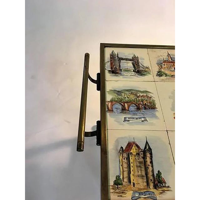 Metal Mid-century Italian Modernist European Cities Tile Bar Cart For Sale - Image 7 of 8