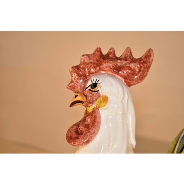 French Country Italian Terracotta Hand-Painted Rooster Sculpture, Circa 1980's For Sale - Image 3 of 13